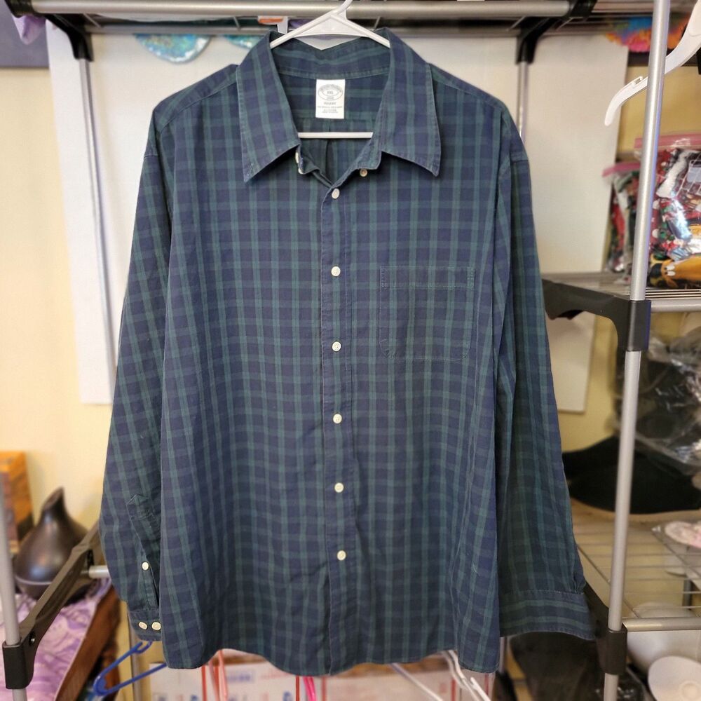 Brooks Brothers Regent Full Button Green Plaid LS- All Cotton - Size XXL
